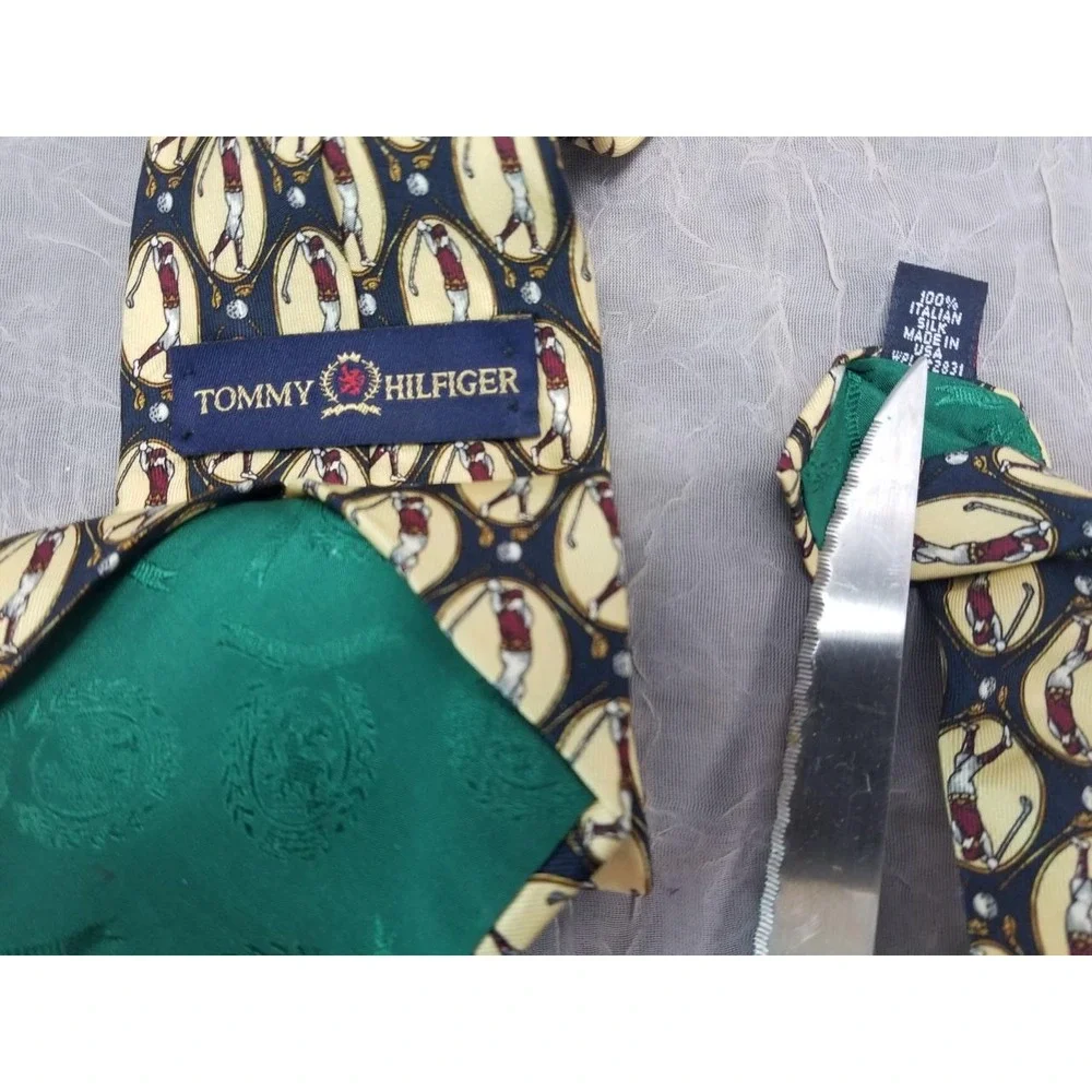 Tommy Hilfiger Necktie Men's Golf 100% Italian Silk Tie Made in USA‎ Gold